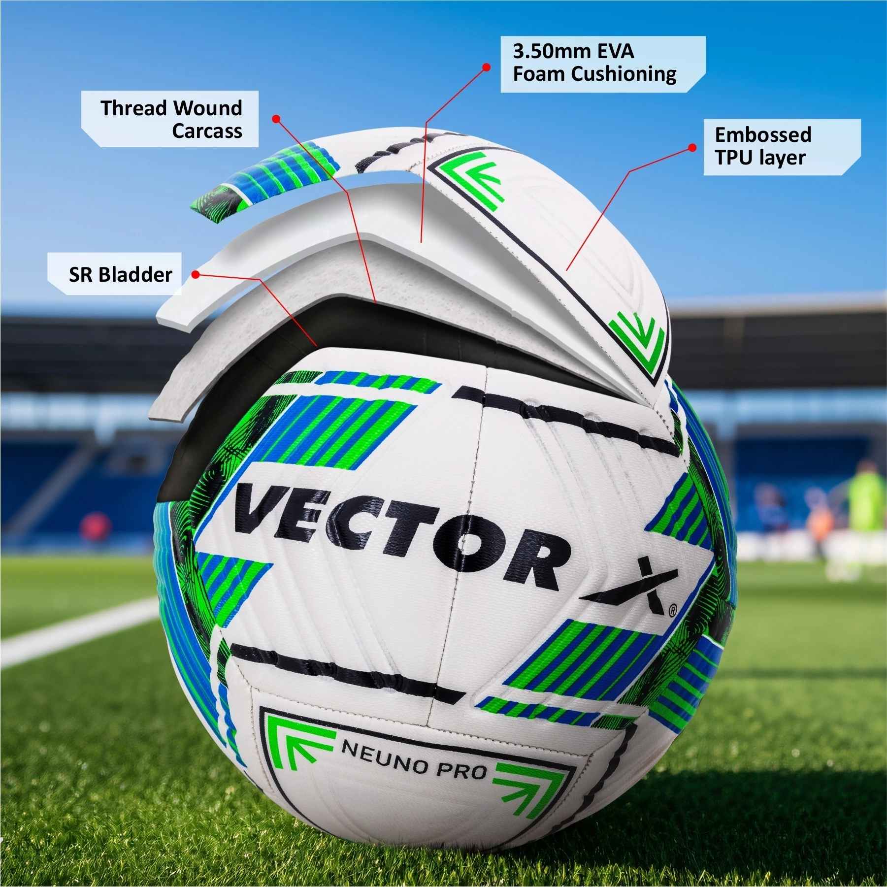 VECTOR X Premium Neuno Pro TPU 3D Embossed Machine Stitched Football - (Standard, Pack of 1)