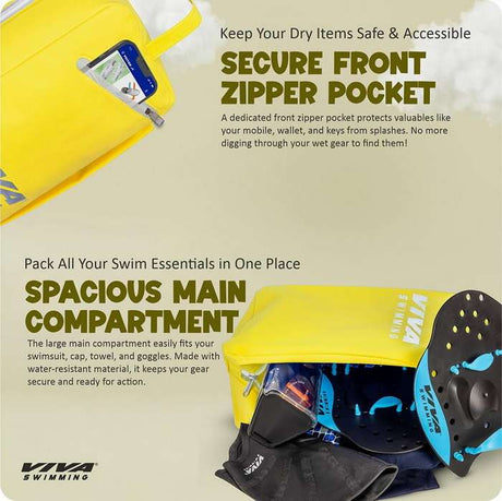 Viva Swimming SEA-Hoax Unisex Spacious Main Compartment kit Bag for Carrying Swimming Accessories Like Goggle, Cap, Kickboard+Extra 1 Side Pocket|Lightweight, Waterproof, Durable