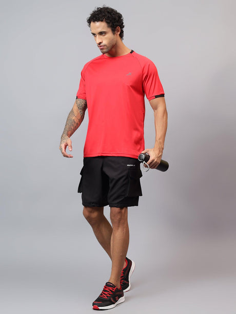 Vector X Solid Men Black Cargo Shorts 2 Side Zipper Pocket Made with Polyester