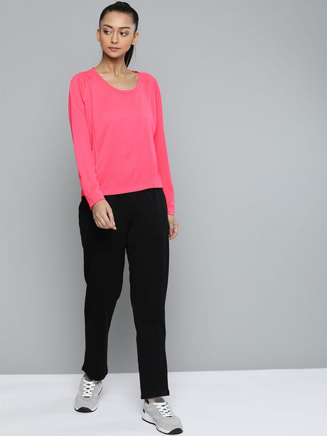 Alcis Women Fuchsia Solid Round Neck Running T-shirt | Alcis