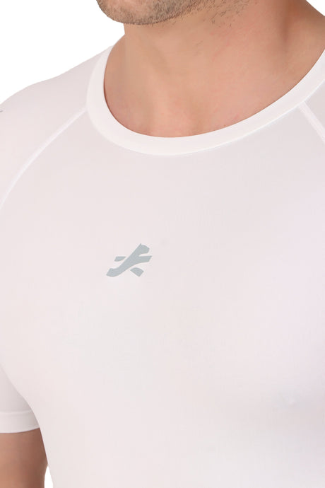 Nylon Compression Tshirt Half Sleeve Tights For Men (White)