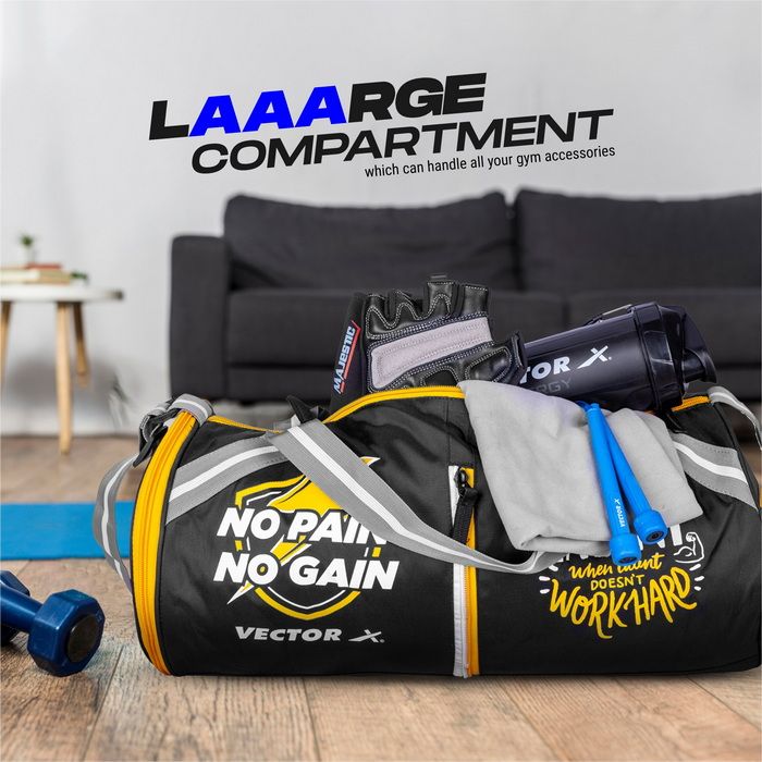 Vector X No Pain Gym Duffel 22L Sports Bag for Men and Women with Shoes Compartment Polyester | Front Utility Pocket |Durable Base | Adjustable Shoulder Strap