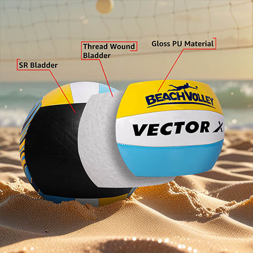 Vector X Beach Volleyball+ Free Air Pin|18 Panels|PU Material + Soft Touch Great Grip|Durable & Waterproof Indoor Outdoor Practice Match Ball|Beach, Pool, Sand Home Play Size 4