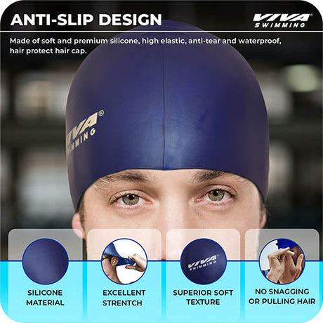 Viva Swimming Combo-704 Senior Kit- Swim Goggles, Caps and Ear plug Combo Set With Case Set- Silicone Non-Slip Material, Anti-Fog, UV Protection For Adults, Boys, Men