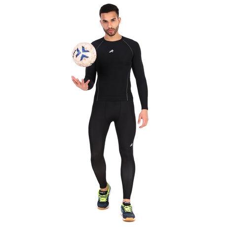 Nylon Compression Tshirt Full Sleeve Tights For Men (Black)
