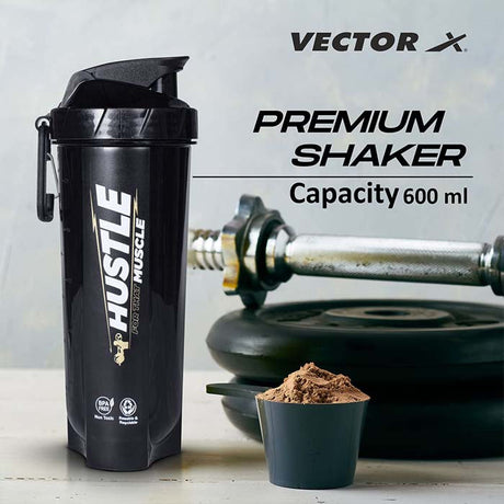 Vector X Plastic Gym Energy Shaker Bottle, Leakproof Guarantee Sipper Bottle Ideal for Protein, Preworkout and Bcaas, BPA-Free Material (Black),600 ml