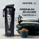 Vector X Plastic Gym Energy Shaker Bottle, Leakproof Guarantee Sipper Bottle Ideal for Protein, Preworkout and Bcaas, BPA-Free Material (Black),600 ml