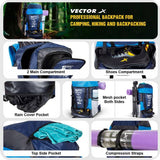 Vector X 55 L Backpack Waterproof Trekking Hiking Camping Travel Outdoor Luggage Bag with Rain Cover