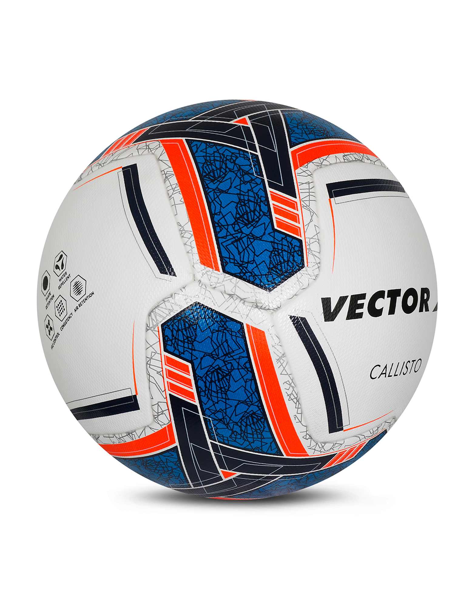 Vector X 8 Panel Callisto Microfiber Embose PU Thermobonded FIFA Quality Indoor/Outdoor Football with Latex Bladder, Blue-Orange, Size 5, Suitable for Match and Training for Adults