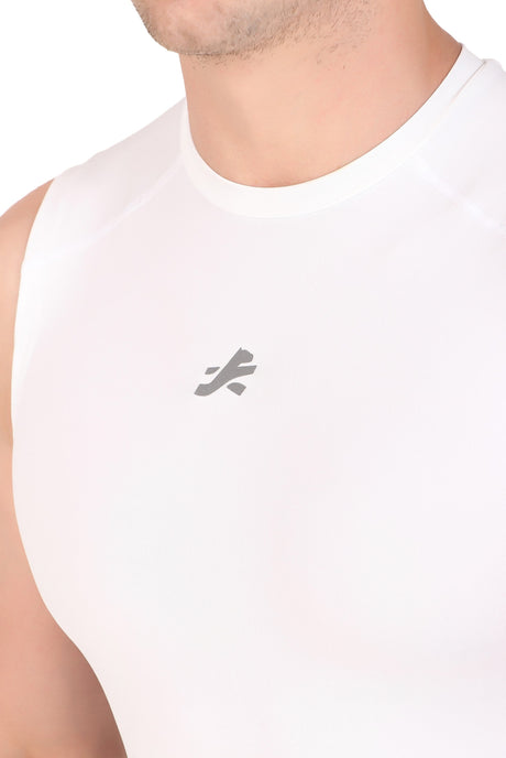 Nylon Compression Tshirt Cutsleeves Tights For Men (White)