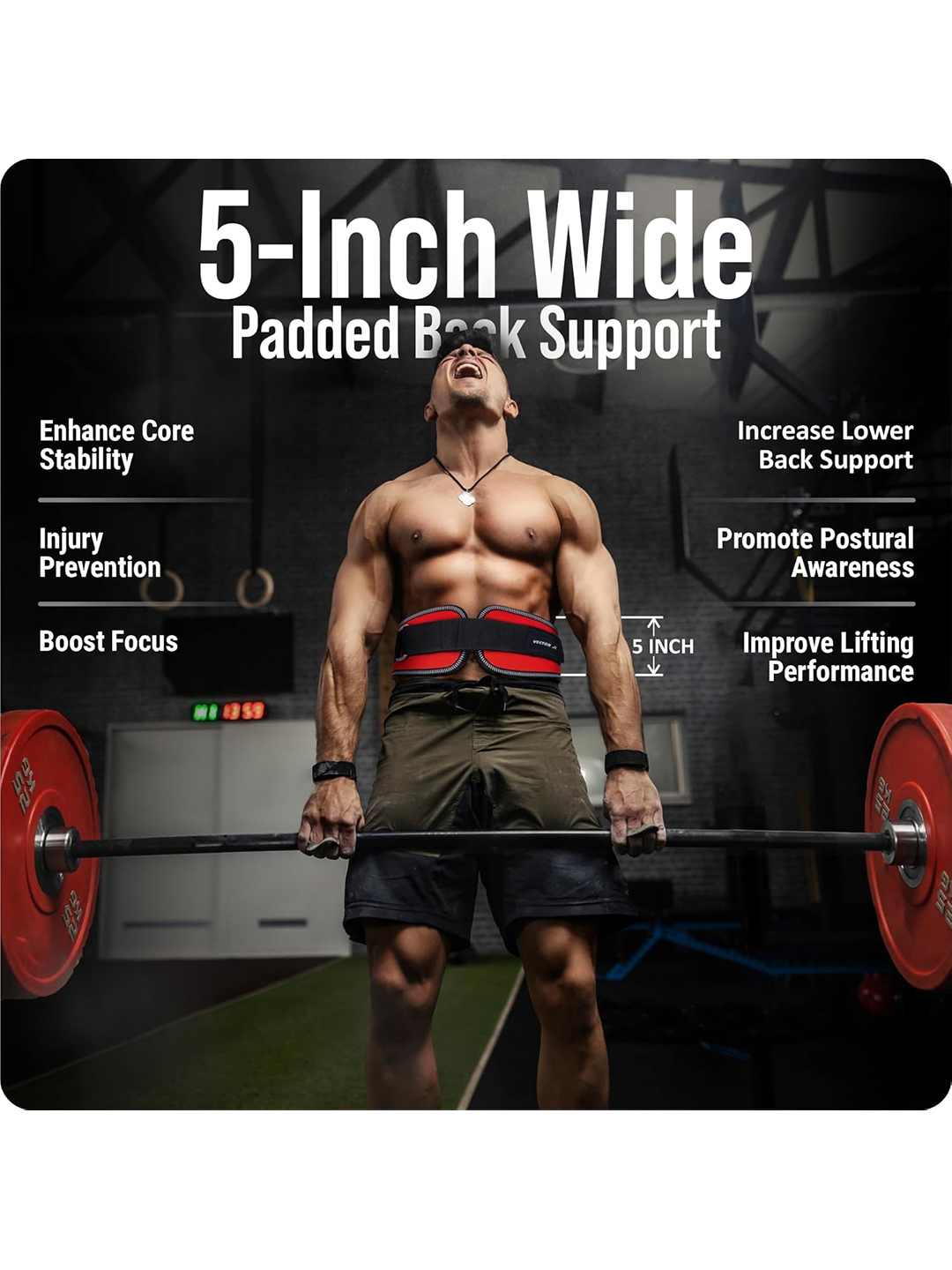 Vector X Level Up 5 Inch Weight Lifting Gym Belt Quick Locking Gym Belt Fitness Weightlifting Belt for Squats, Weightlifting and Strength Training