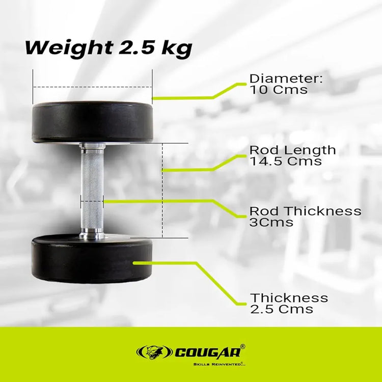 COUGAR STROM 2.5 kg x 2 Round Rubber Dumbbells – Fixed Weight Eco Model with Steel Rod for Home Gym & Strength Workouts