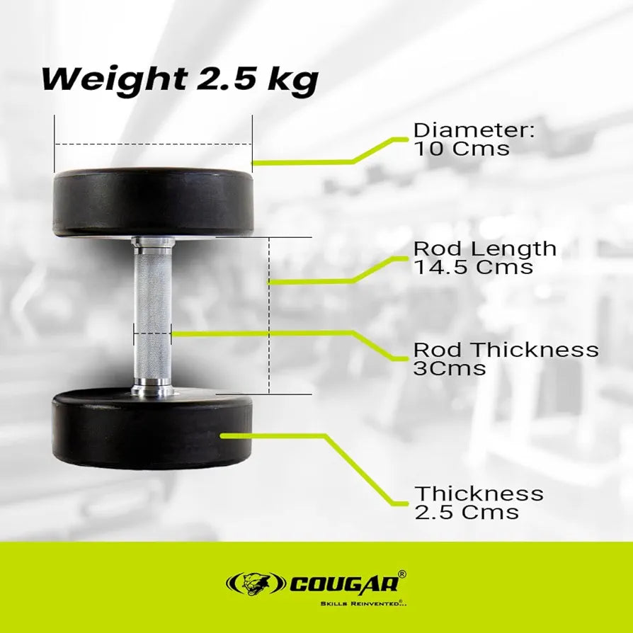 COUGAR STROM 2.5 kg x 2 Round Rubber Dumbbells – Fixed Weight Eco Model with Steel Rod for Home Gym & Strength Workouts