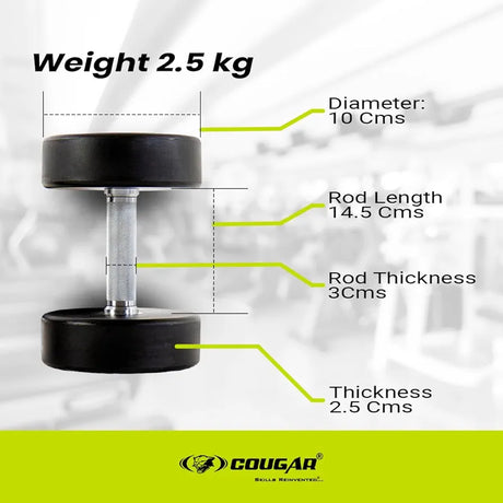 COUGAR STROM 2.5 kg x 2 Round Rubber Dumbbells – Fixed Weight Eco Model with Steel Rod for Home Gym & Strength Workouts