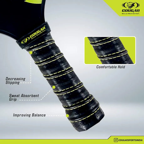 COUGAR Carbon Fibre Pickleball Paddle, Polypropylene Honeycomb Core, 19 mm Thickness, Premium Grip, 225g, 2 Paddle & 2 Performance Balls with Carry Bag