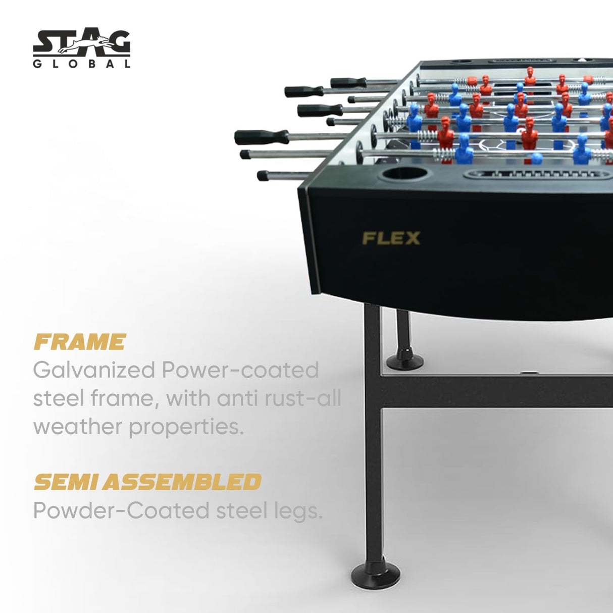 STAG GLOBAL Flex Indoor Foosball Table | Premium Table Soccer for Kids | Adults with Cup Holders | Ideal for Home & Club