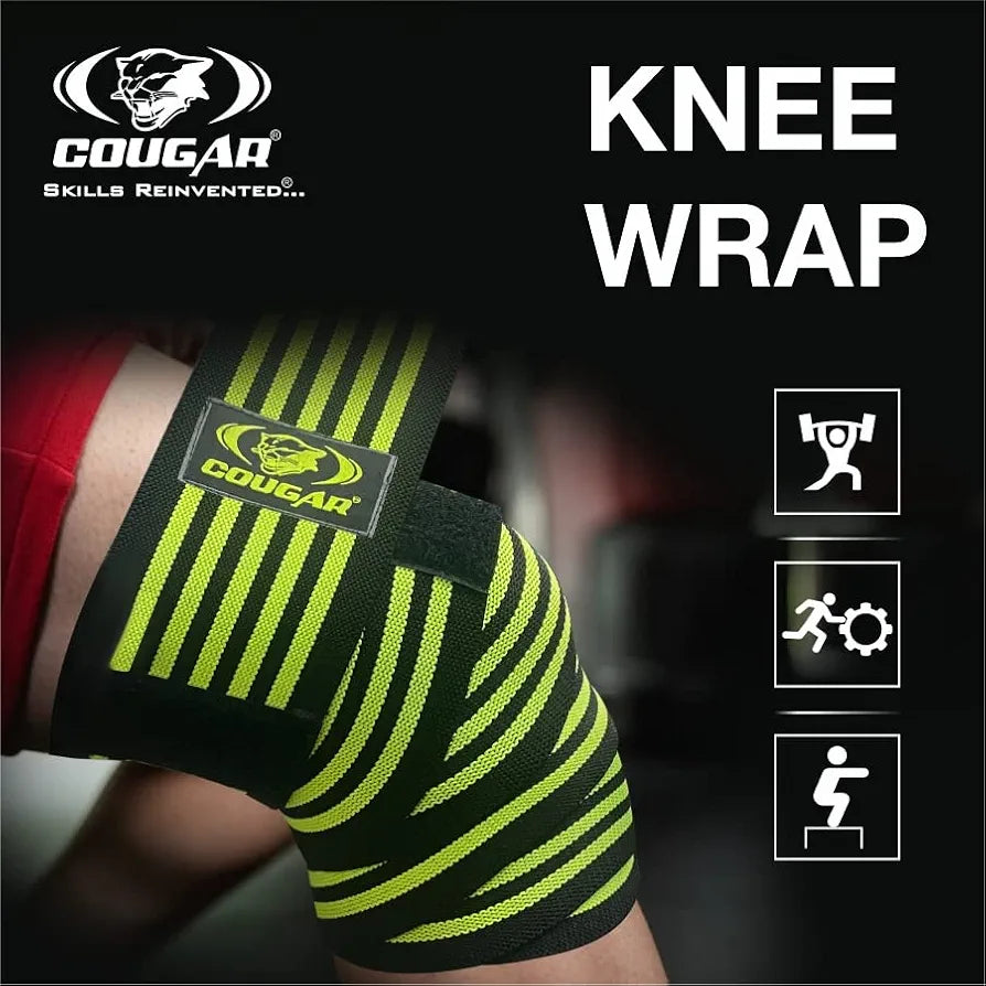 COUGAR Knee Wrap  for Cross Training Gym Workout Weightlifting, Adjustable Velcro Closure for Custom fit Knee Straps for Squats - for Men & Women- 75"-Compression & Elastic Support.