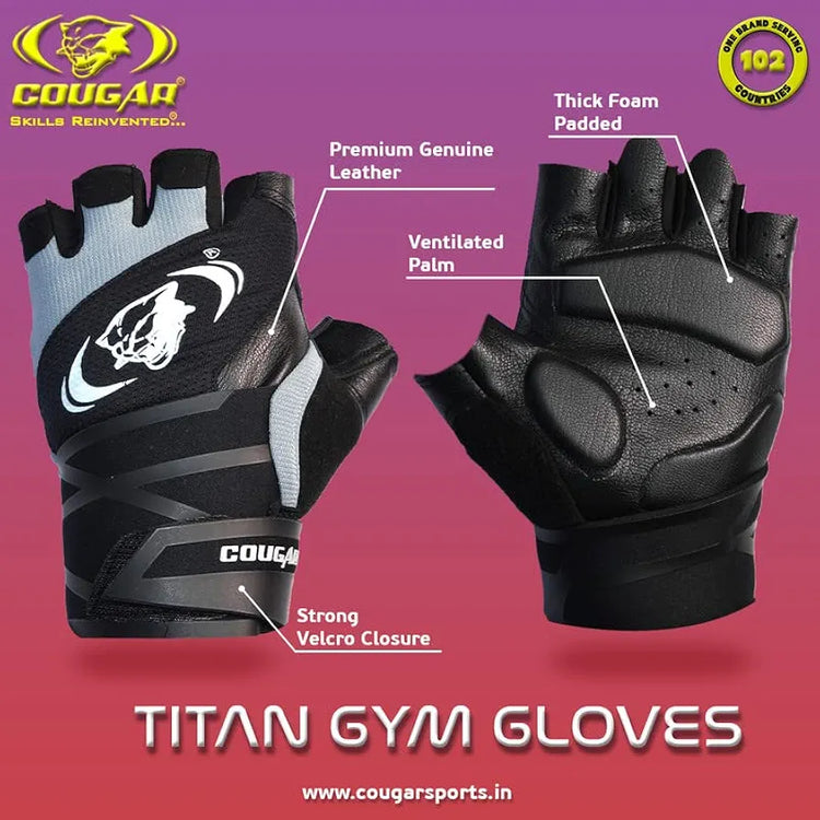 COUGAR Titan Foam Padded Leather Gym Gloves, Suitable for Weight Lifting, Cycling, Exercise, Fitness, Gym Training and General Workouts for Men/Women 