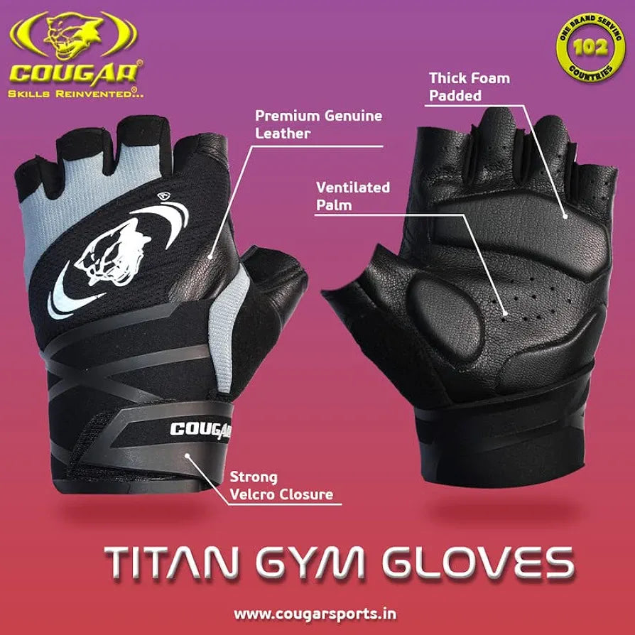 COUGAR Titan Foam Padded Leather Gym Gloves, Suitable for Weight Lifting, Cycling, Exercise, Fitness, Gym Training and General Workouts for Men/Women 