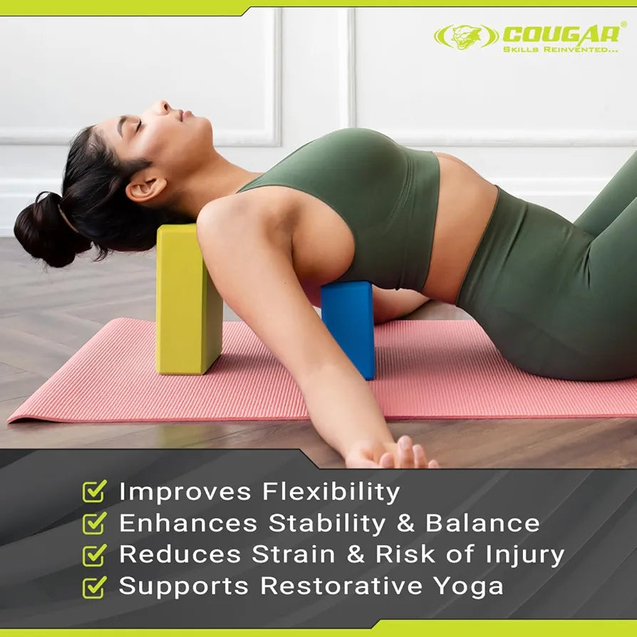 COUGAR Yoga Block | Yoga Brick Set of 1, High Density Premium EVA Foam Material, Odour Resistant, Soft Surface for balance, support & performance