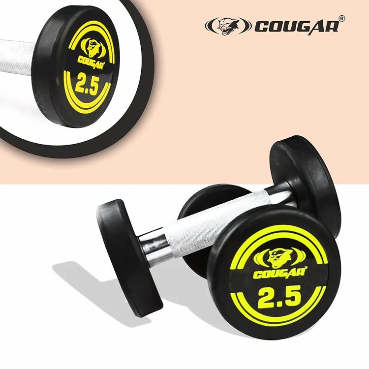 COUGAR Solid Rubber Coated Bouncer Fixed Weight Dumbbell Ideal for Beginners and Advanced Users for Fitness and Strength Training 7.5Kg x 2 Black
