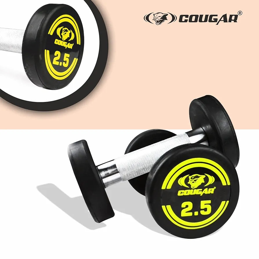 COUGAR Solid Rubber Coated Bouncer Fixed Weight Dumbbell Ideal for Beginners and Advanced Users for Fitness and Strength Training 7.5Kg x 2 Black