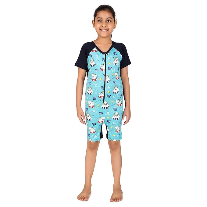 VIVA SWIMMING Half Sleeves Swimwear Suit Costume for Kids For Practicing Swimming, Diving, Cycling, Aerobics
