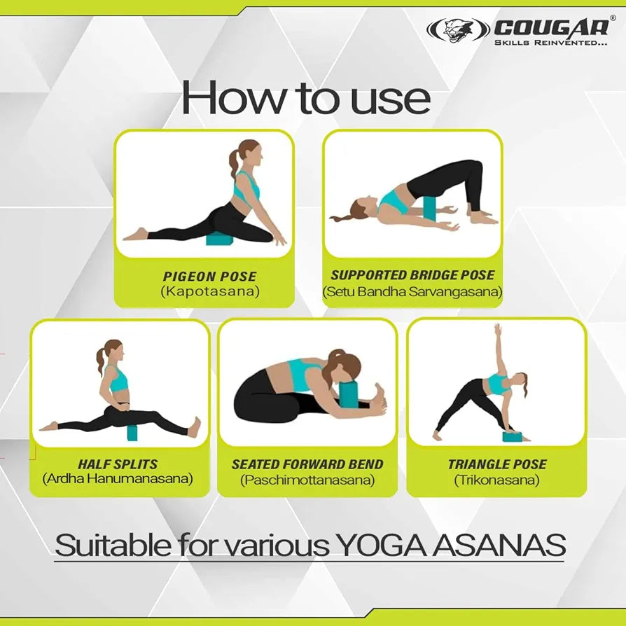 COUGAR Yoga Block | Yoga Brick Set of 1, High Density Premium EVA Foam Material, Odour Resistant, Soft Surface for balance, support & performance