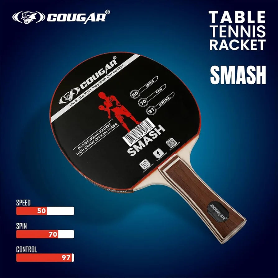 COUGAR Table Tennis Racket Smash | Professional | TTFI Approved Rubber | Multi- Color