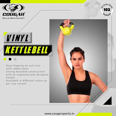 COUGAR 10kg Vinyl Kettlebell for Home Gym & Strength Training | Cast Iron Core with Vinyl Coating | Wide Non-Slip Handle | Ideal for CrossFit, Full Body Workouts, Cardio & Functional Fitness