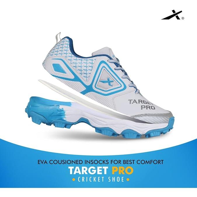 VECTOR X Target Pro Cricket Shoes For Men (White, Blue)