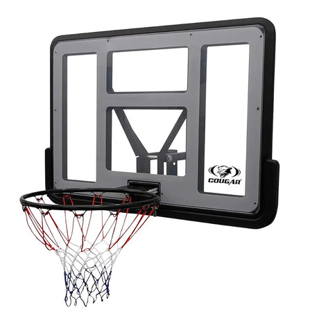 COUGAR Jordan Basketball Backboard 110x75 cm | Wall Mount Shatterproof Acrylic Board with 16mm Steel Ring 45 cm Dia and Net for Outdoor Court Practice and Home Use