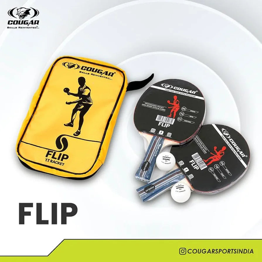 COUGAR Table Tennis Racquet Pair-FLIP |3 Ball| Professional | TTFI Approved Rubber | Multi- Color