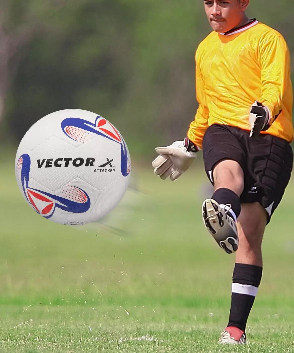 Vector X Synthetic Rubber Moulded Attacker Footballl With Pump (Size-5) (White-Blu-Red)