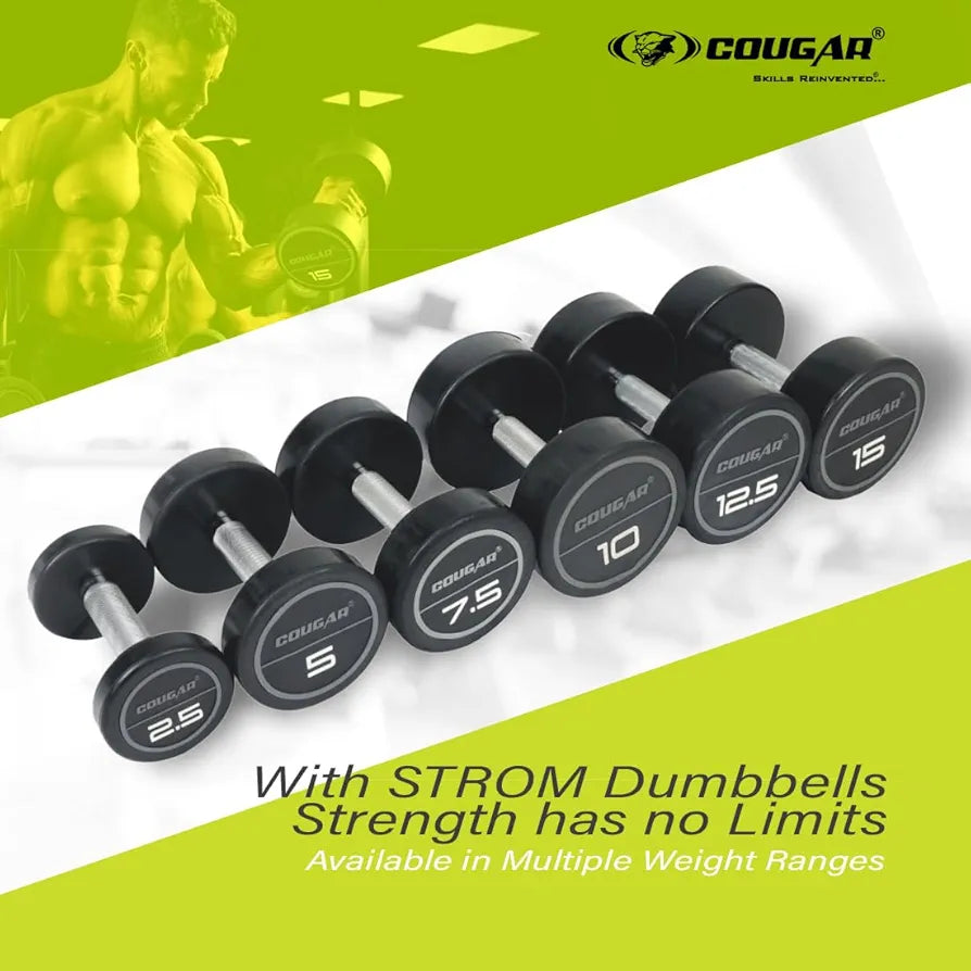 COUGAR STROM 2.5 kg x 2 Round Rubber Dumbbells – Fixed Weight Eco Model with Steel Rod for Home Gym & Strength Workouts