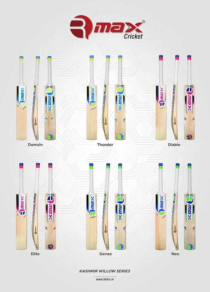 RMax Kashmir Willow Elite Leather Ball Cricket Bat with Bat Cover