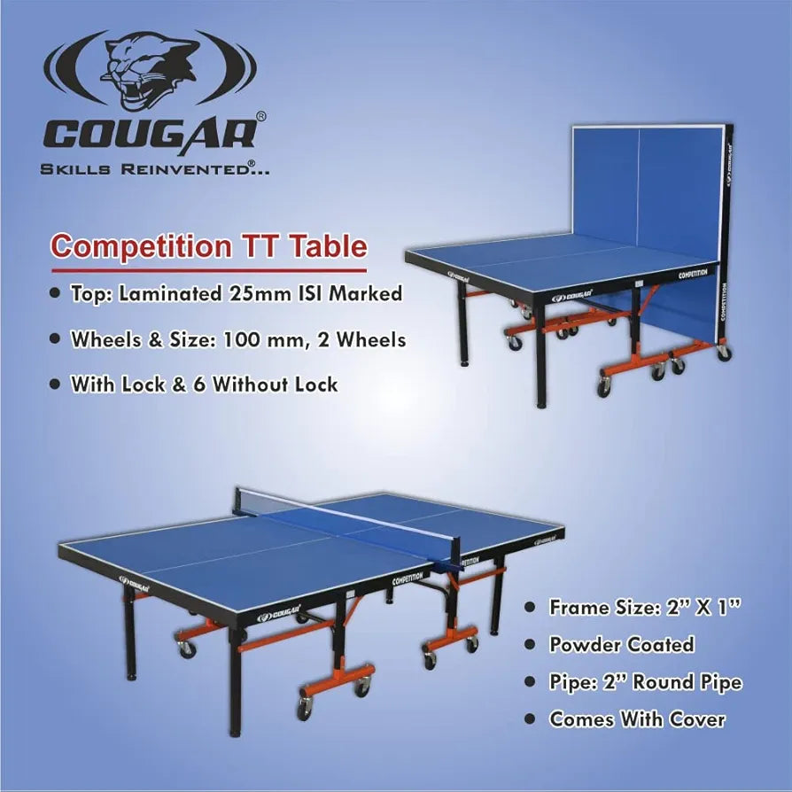 Cougar TT Table, Competition Matt Finish Table Tennis Table  with Table Cover