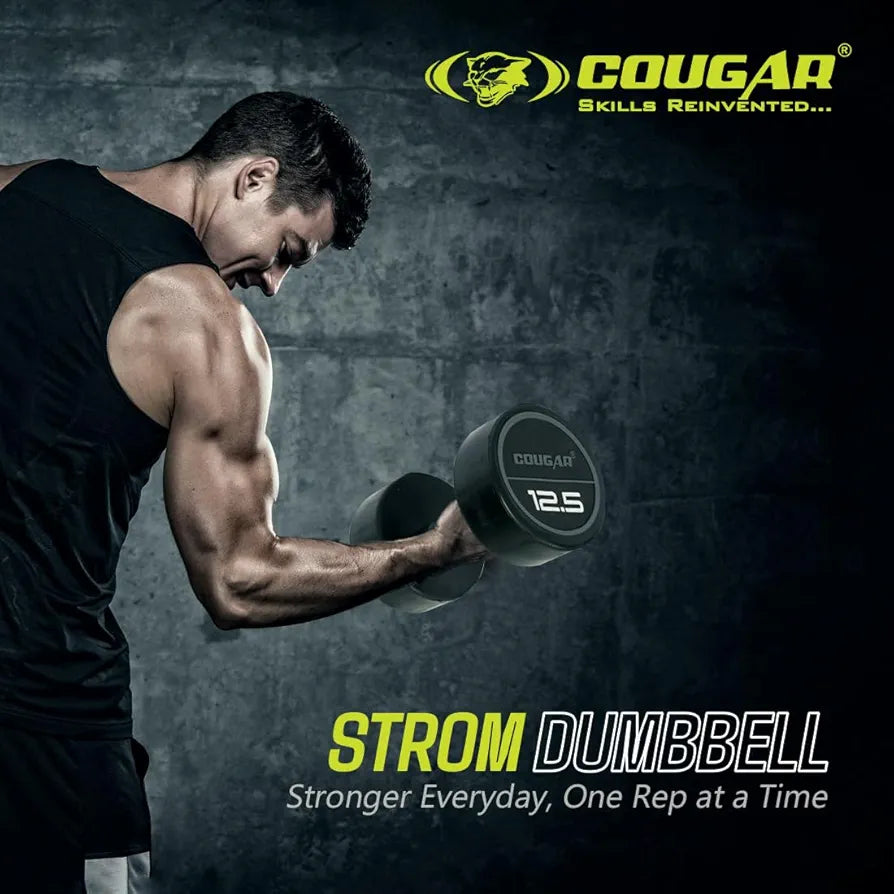 COUGAR STROM 2.5 kg x 2 Round Rubber Dumbbells – Fixed Weight Eco Model with Steel Rod for Home Gym & Strength Workouts