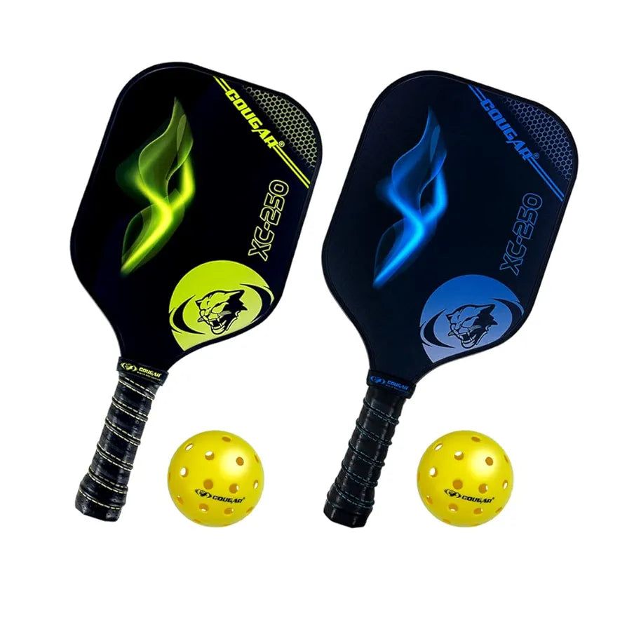 COUGAR Carbon Fibre Pickleball Paddle, Polypropylene Honeycomb Core, 19 mm Thickness, Premium Grip, 225g, 2 Paddle & 2 Performance Balls with Carry Bag