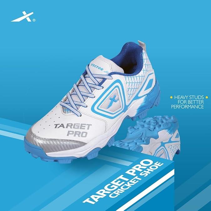 VECTOR X Target Pro Cricket Shoes For Men (White, Blue)