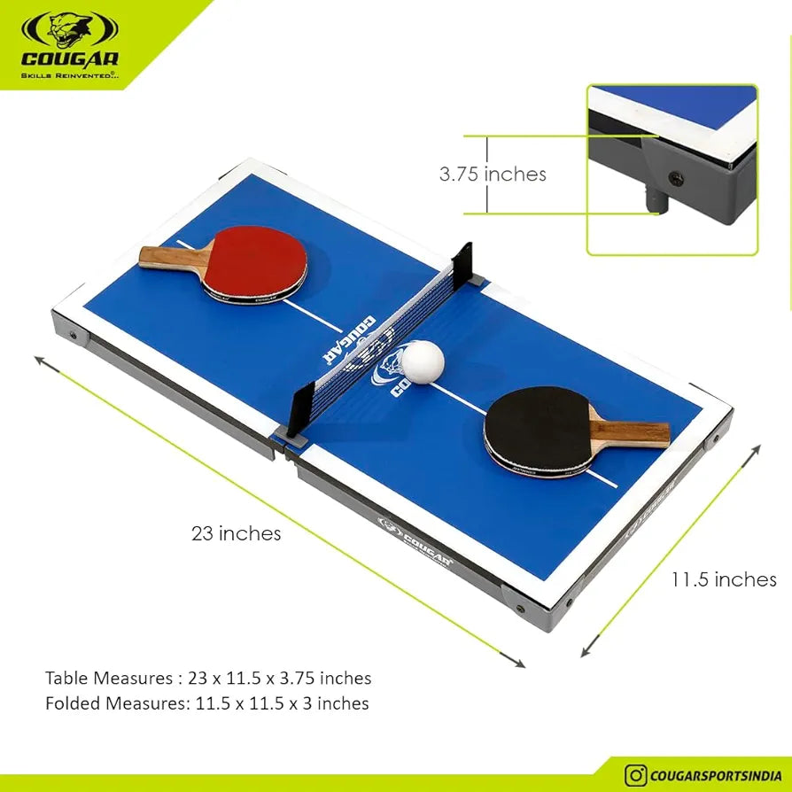 COUGAR Hero Mini Table Tennis Table | Indoor Ping Pong Mini Table for Kids Fun Play | Included - TT Rackets and Balls | Briefcase Size Foldable Design-Blue