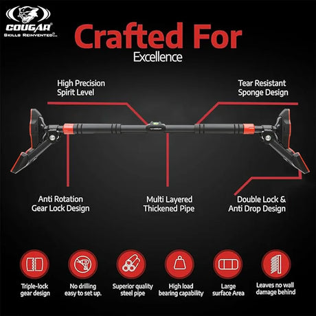 COUGAR THREE WAY SUPPORT Pull Up Bars Hanging leg raises pull up support with water level For Home Workout -Chin Up Bar Gym Accessories Without Screw Anti-skid Grip Strength Training Exercise Bar