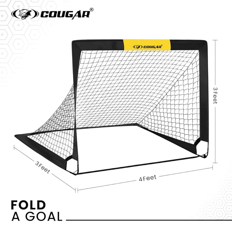 COUGAR Portable Soccer Practice Foldable Goals 4'x3' Set of 2 – Fully Collapsible & Easy Self-Assembly, Lightweight Backyard & Beach Soccer Nets with Carry Bag