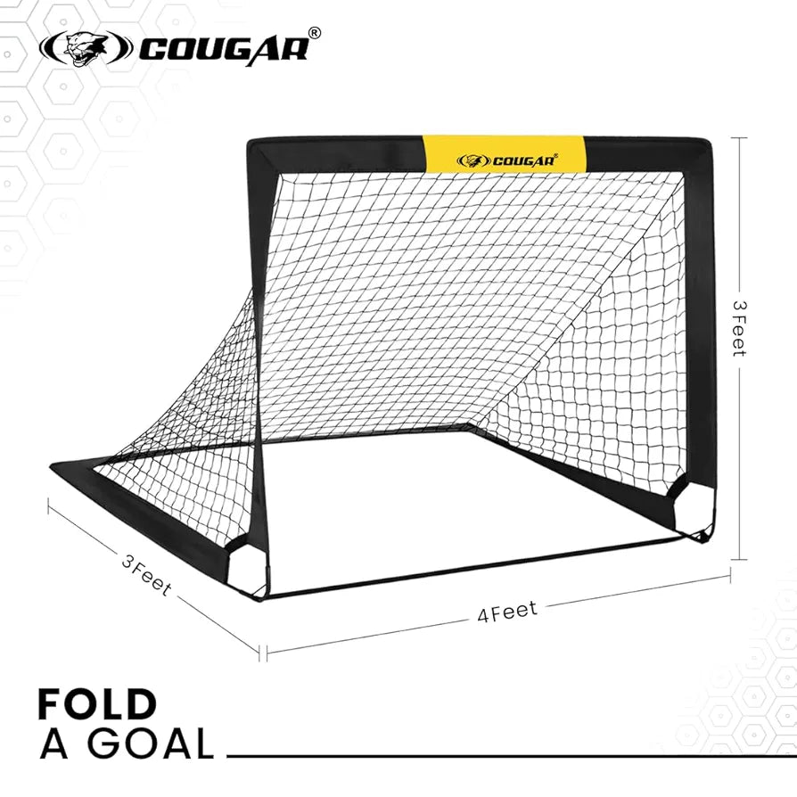 COUGAR Portable Soccer Practice Foldable Goals 4'x3' Set of 2 – Fully Collapsible & Easy Self-Assembly, Lightweight Backyard & Beach Soccer Nets with Carry Bag
