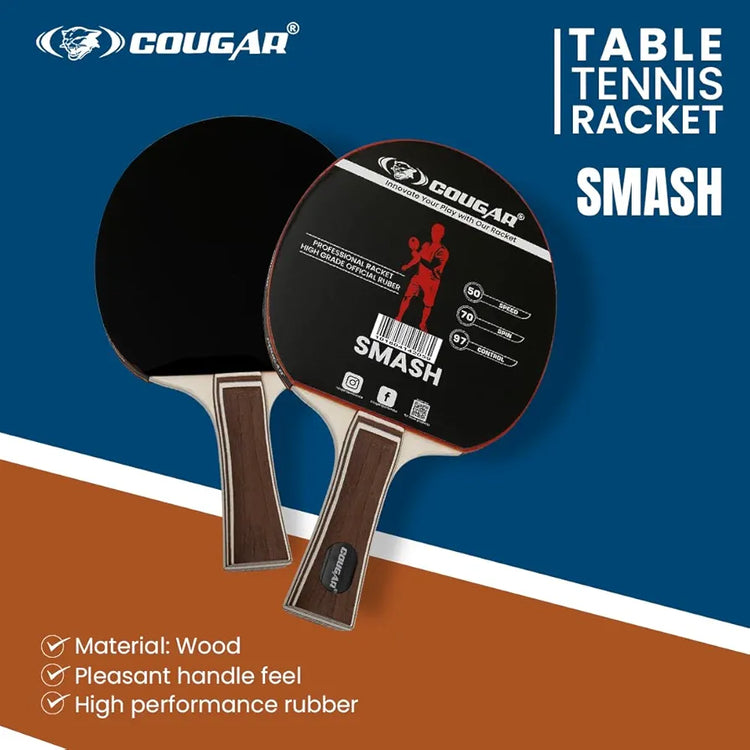 COUGAR Table Tennis Racket Smash | Professional | TTFI Approved Rubber | Multi- Color