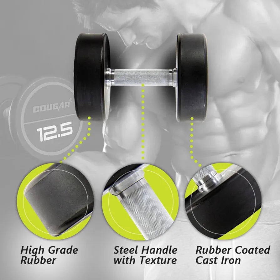 COUGAR STROM 2.5 kg x 2 Round Rubber Dumbbells – Fixed Weight Eco Model with Steel Rod for Home Gym & Strength Workouts