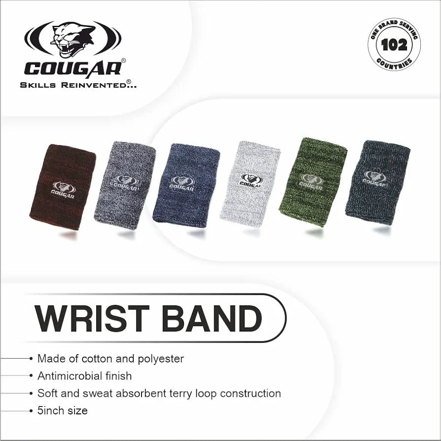 COUGAR Wrist Band  for Men & Women 5 Inch - Wrist Sweat Band for Badminton Football, Basketball, Running & Athletic Sports, Sweat Absorbent Made in India