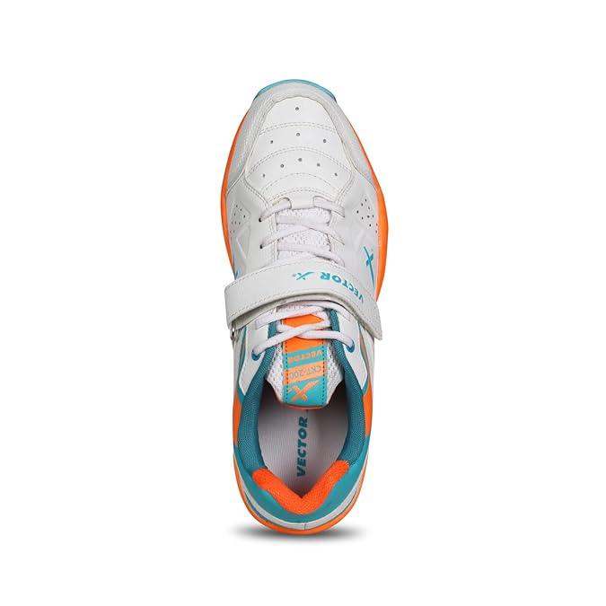 VECTOR X CKT-200 Rubber Cricket Shoes For Men (White, Orange)