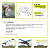 COUGAR Smart Badminton Net Set with 2 White Shuttlecocks & 4 Racket || Portable Adjustable Outdoor Foldable Stand Pole 
