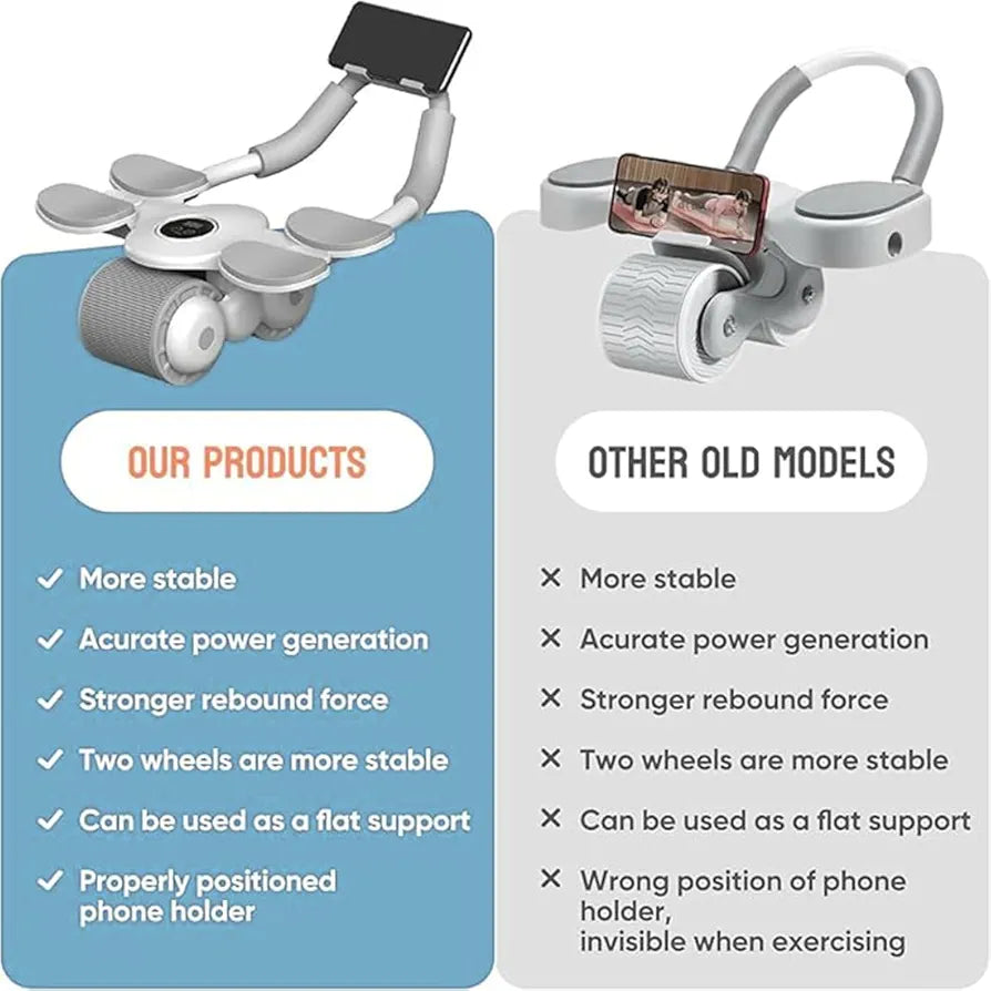 COUGAR Abs wheel Roller For Abdominal Core Strength Training Exercise Equipment || Home Gym-Ab Roller With Timer || Mobile Holder & Knee Pad || Men & Women-Abs Workout Machine For Core Plank Workout